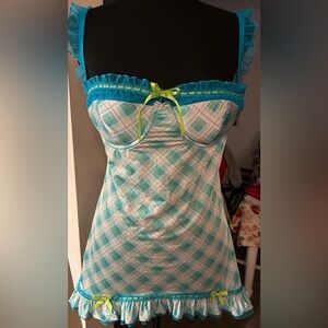 Vtg Victoria’s Secret Sexy Little Things Y2K(2007) Blue Green Plaid Lingerie 36C
